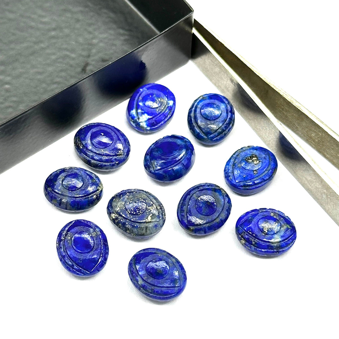 Natural Lapis Lazuli Evil Eye Briolettes Beads, Blue Lapiz Lazuli Evil Eye Carved Beads, Evil Eye Protection Gemstone Beads, 10X12 MM