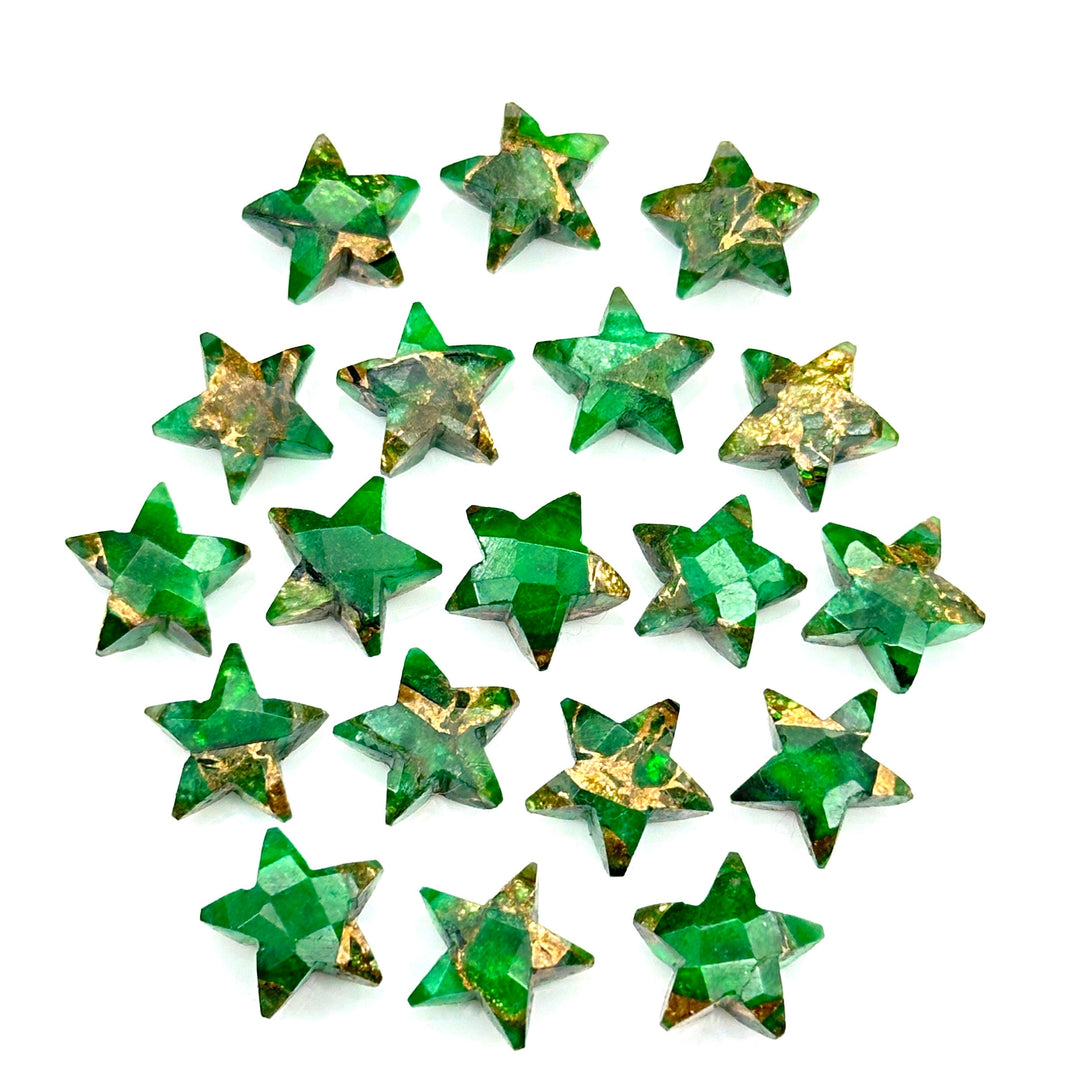 Hand Carved Green Mohave Turquoise Star Beads: 10mm Gemstone Charms