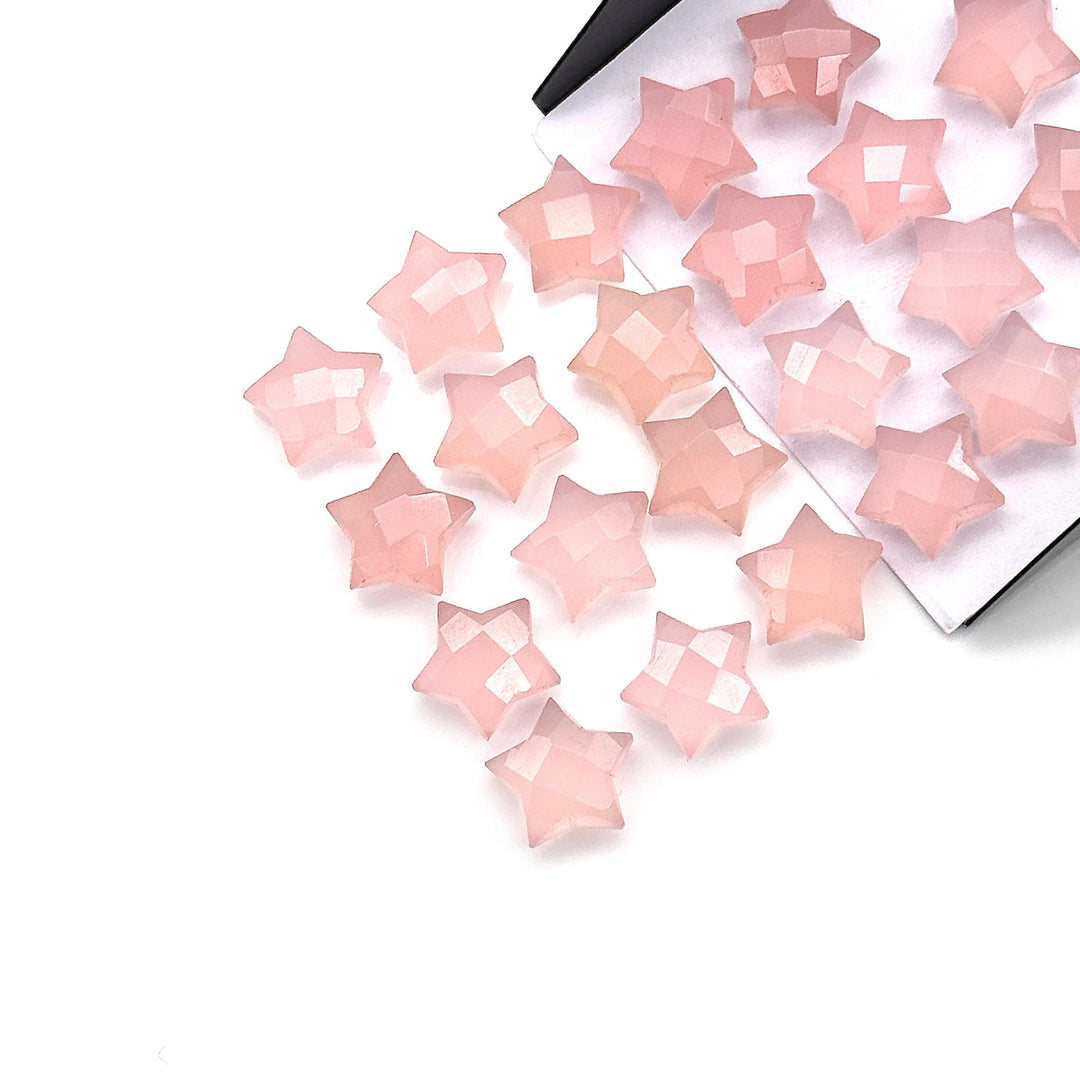 Amazing Pink Chalcedony Star Shape Briolettes, Pink Faceted Hand Carved Star Beads, Star Shape Gemstone Charms, 10 MM Loose Star Beads