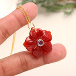 Load image into Gallery viewer, Red Agate Carved Flower Pendant, Red Agate Fancy Floral Necklace for Women's, Wedding Gift for Her, Reiki Jewelry Crystal