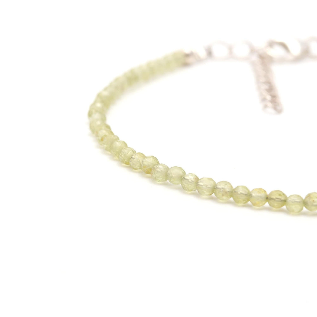 Natural Peridot Beaded Bracelet, Green Peridot Faceted Round Beads Bracelet, Gift for Her, 2 MM Beads Bracelet, 925 Silver Bracelet for Her