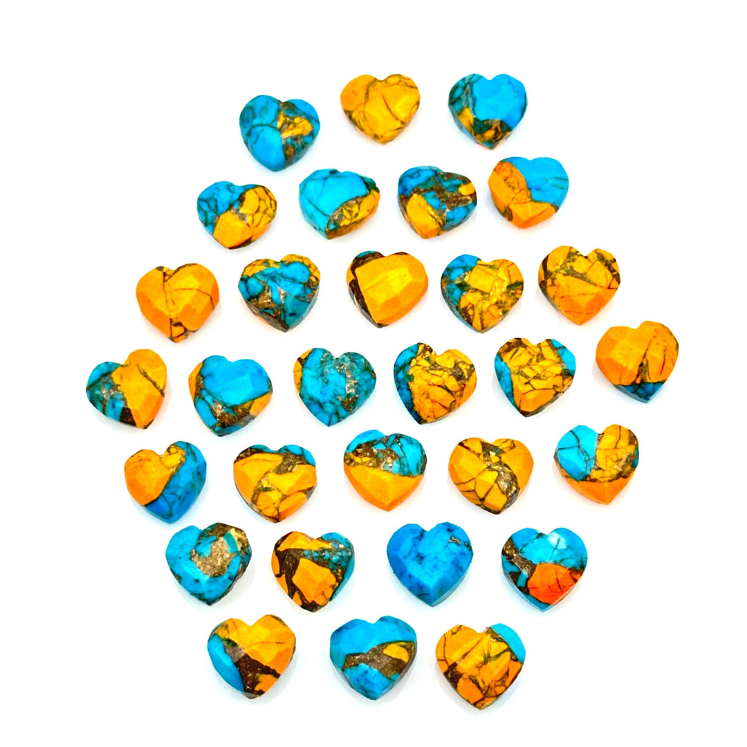 Beautiful Oyster Copper Turquoise Heart Shape Beads, Faceted Orange Turquoise Hearts, Carved Gemstones, 8 MM Jewelry Making Heart Charms