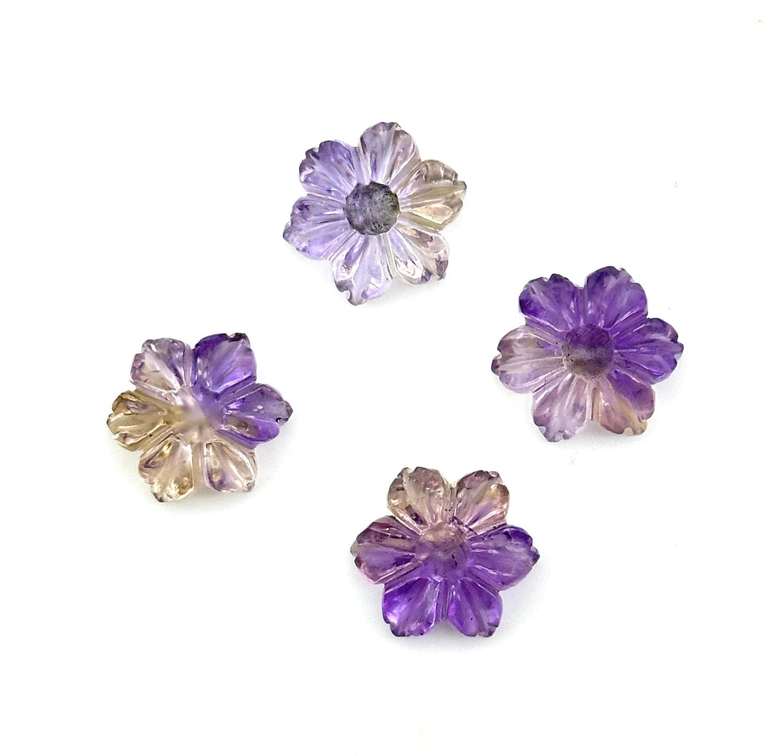 High Quality Ametrine Hand Carved Flower Shape Gemstone, AAA Natural Ametrine Flower Carving, Double Color Ametrine Flower Charm, 12 MM