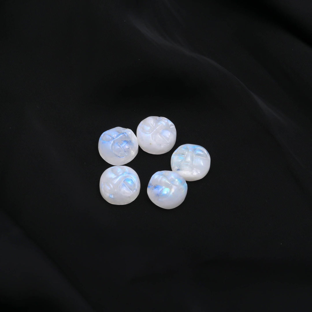 Flashy Rainbow Moonstone Moon Face Carving, 12mm Gemstone Charm