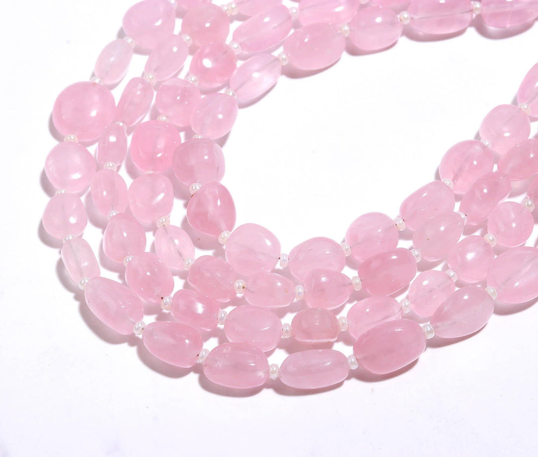 Natural Rose Quartz Plain Tumble Beads, AAA Rose Quartz Nuggets Shape Beads, 8" Fancy Wholesale Jewelry Beads, Smooth Tumble Pink Beads