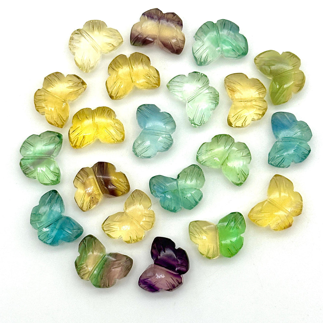 Cute Rainbow Fluorite Butterfly Shape Beads, Hand Carved Multi Fluorite Butterfly Briolettes, Gemstone Charms for Jewelry Making, 13 MM