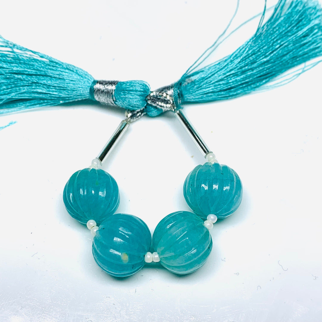 1,2,3,4,5 pcs 100% Natural Amanzonite Carved Melon Shape Beads Strand, Melon Shape Gemstone, Gemstone For Jewellery, 12 mm