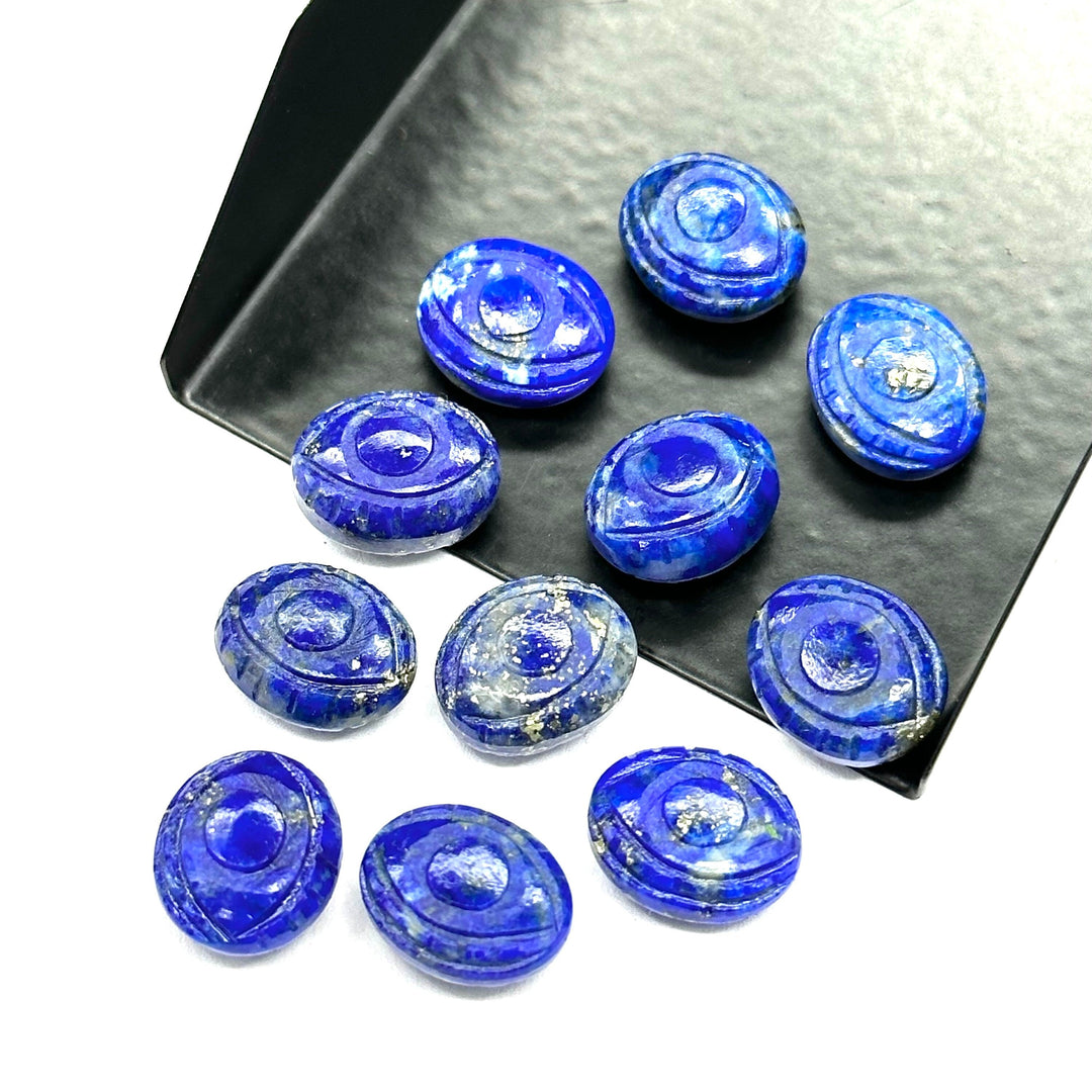 Natural Lapis Lazuli Evil Eye Briolettes Beads, Blue Lapiz Lazuli Evil Eye Carved Beads, Evil Eye Protection Gemstone Beads, 10X12 MM