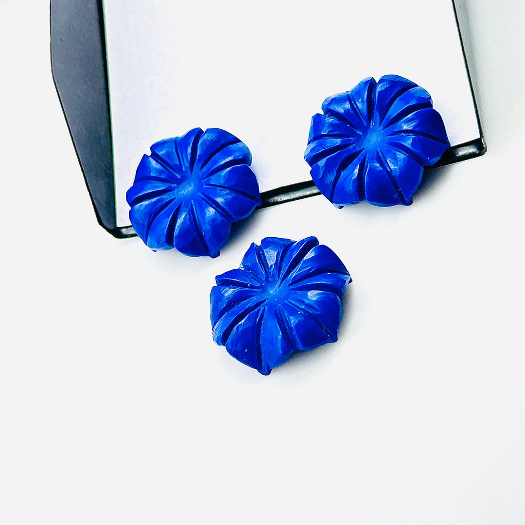 Dainty Lapis Lazuli Flower Shape Carved Gemstone, Blue Lapis Flower Shape Carving, Gemstone For Jewlery 17 mm, Craft Making Flower Charm
