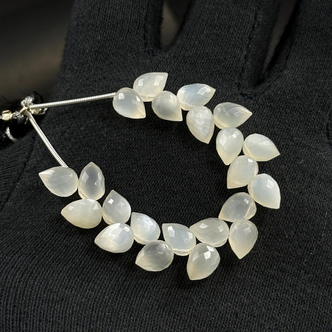 Natural White Moonstone Faceted Drop Shape Beads, 6X8 mm Faceted Moonstone Briolette, Jewelry Making Side Cut Wholesale Beads, 4 Inch