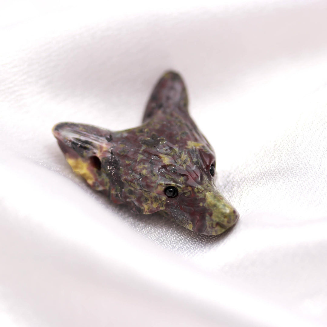 Dragon Blood Stone Fox Face Gemstone, Carved Crystal Animal Head for Jewelry Making, Crystals Gifts, 22 MM