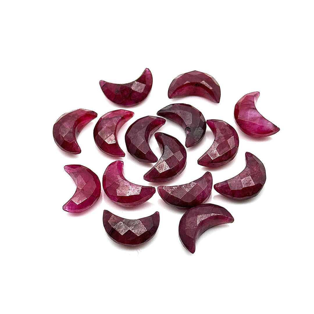 Red Colored Ruby Carved Moon Shape Beads, Faceted  Moon Shape Gemstone Beads For Jewelry, Moon Shape Charms Bead, Dyed Red Beads 12 MM