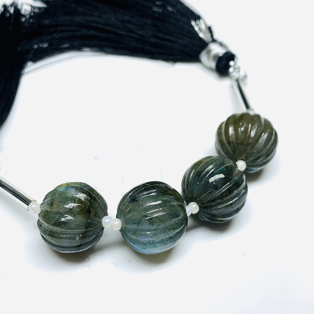 1,2,3,4,5 pcs 100% Natural Labradorite Carved Melon Shape Beads Strand, Melon Shape Gemstone, Gemstone For Jewellery, 12 mm
