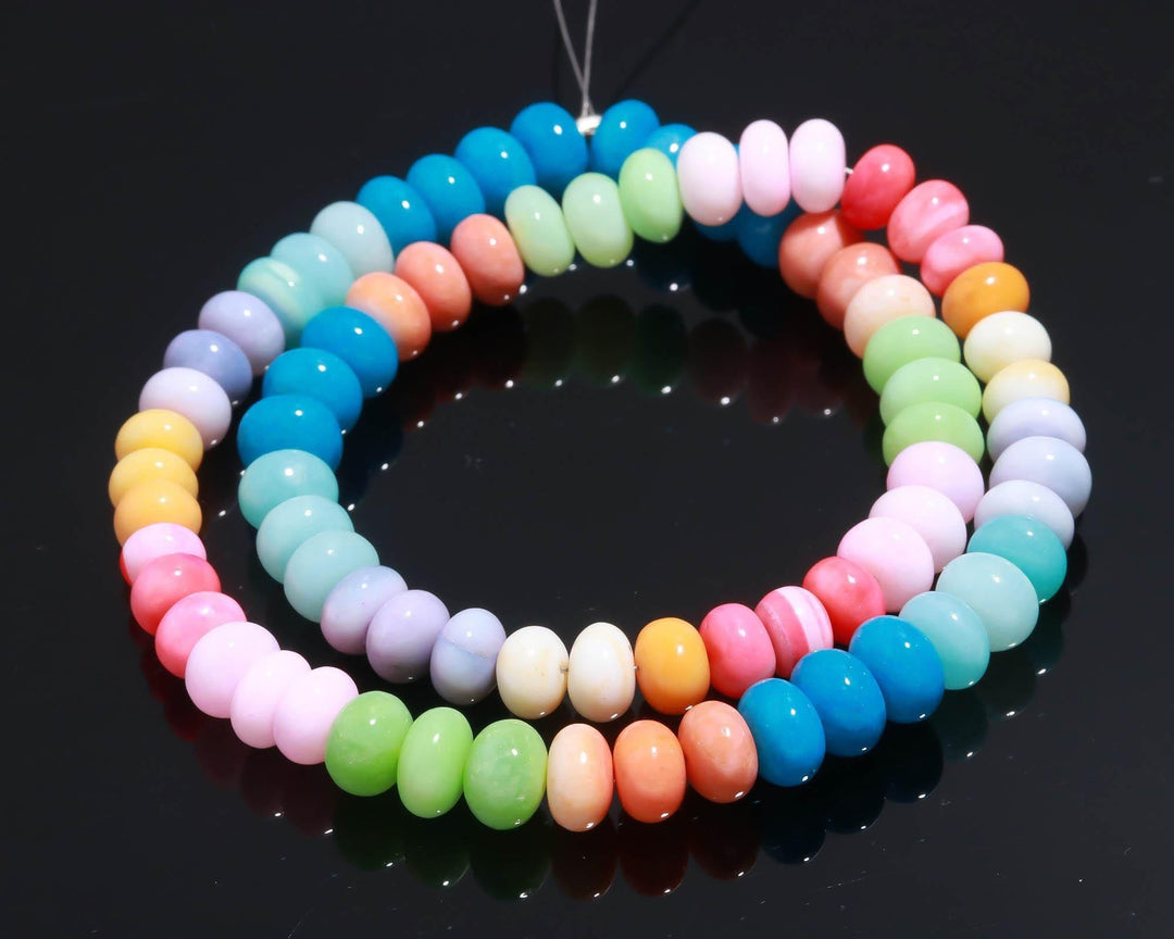Rainbow Opal Smooth Rondelle Beads, Multi Color Opal Gemstone Beads, Dyed Opal Beads for Jewelry Making, 16 Inches, 7-9 MM
