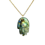Load image into Gallery viewer, Natural Labradorite Hamsa Necklace, Blue Flashy Gemstone Hamsa Necklace For Gift, Reiki Healing Jewelry, Flashy Labradorite Necklace