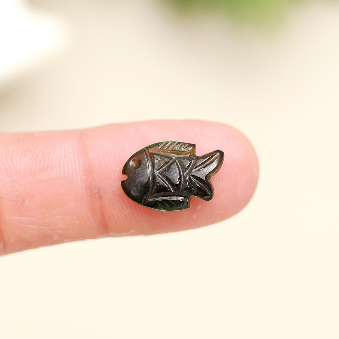 Natural Green Tourmaline Fish Shape Beads, AAA Tourmaline Carved Fish Shape Stone, 15 MM