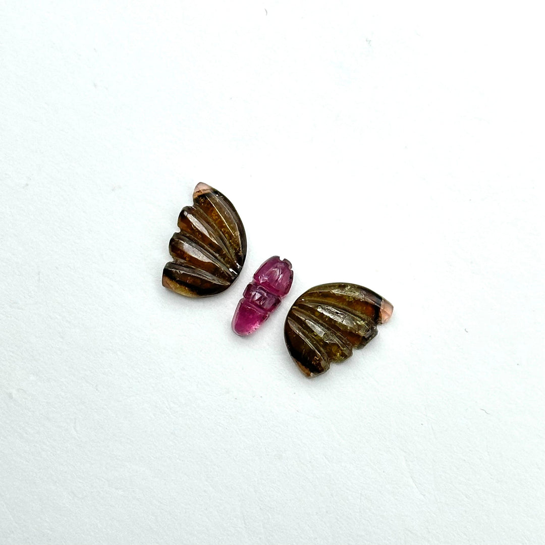 natural tourmaline  Butterfly Shape Carving, Hand carved tourmaline Butterfly loose carving, carved butterfly For jewelry Making,21x11mm