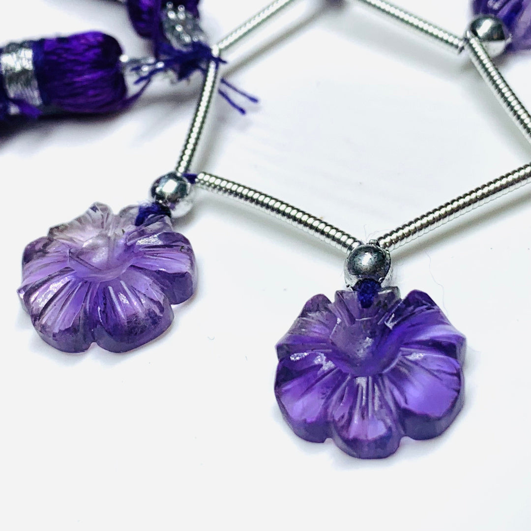 AAA Amethyst Carved Flower Gemstone Strand: Jewelry Making (5 Pcs, 12mm)