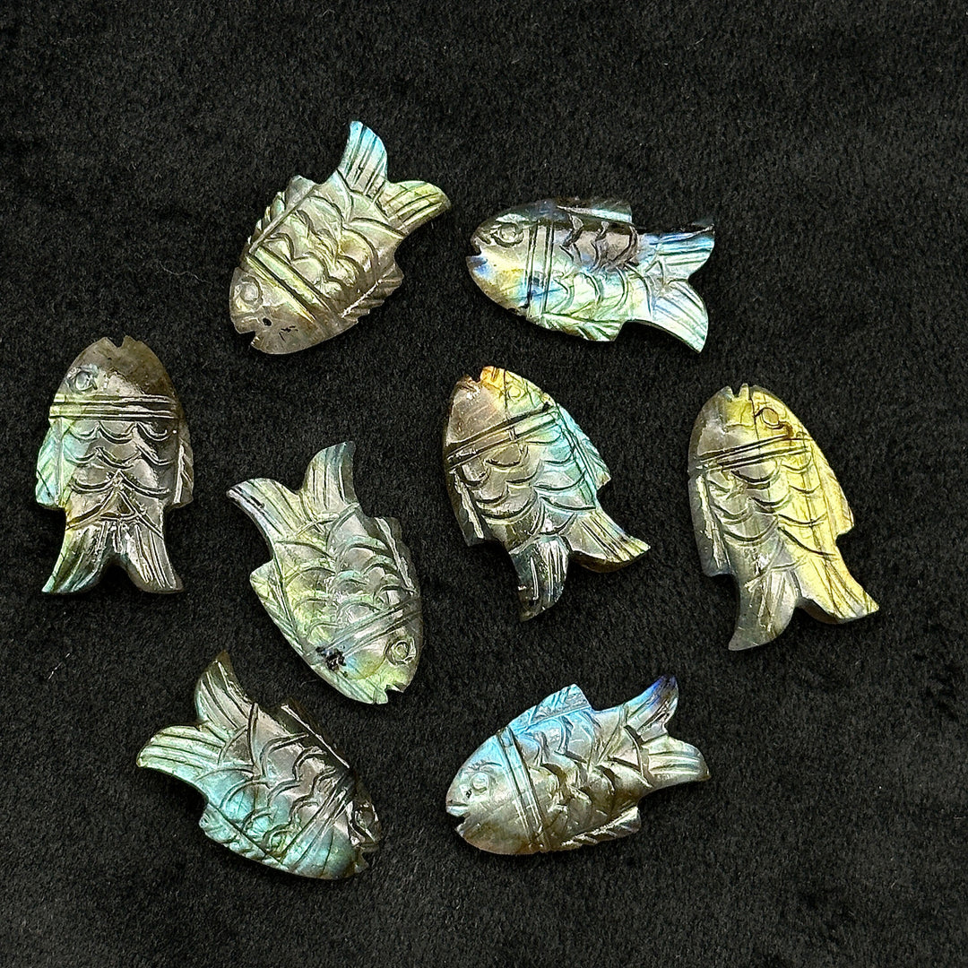 AAA+ Quality Flashy Labradorite Fish Carving Gemstone, Hand Carved Fish Shape Gemstone, 17X26 MM Fish Charm For Jewelry, Both Side Carved