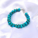 Load image into Gallery viewer, Blue Copper Turquoise Beaded Bracelet, Smooth Carved Turquoise Rondelle Beads Bracelet, Bohemian Beads, Gift for Her, Everyday Jewelry