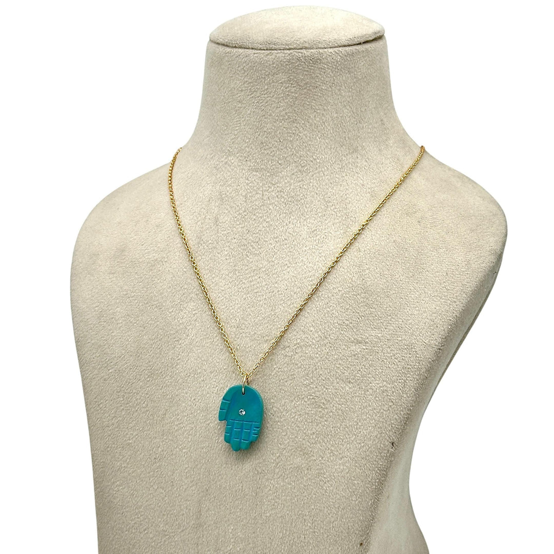 Beautiful Turquoise Hamsa Necklace, Unique Gemstone Hamsa Necklace For Gift, Reiki Healing Jewelry, Blue Charm Protection Necklace 25 MM