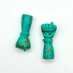 Load image into Gallery viewer, AAA Copper Turquoise Hand Shape Carving, Green Turquoise Punch Shape Stone, 27 MM Loose Hand Fist Charm For Jewelry Making, Hamsa Charms