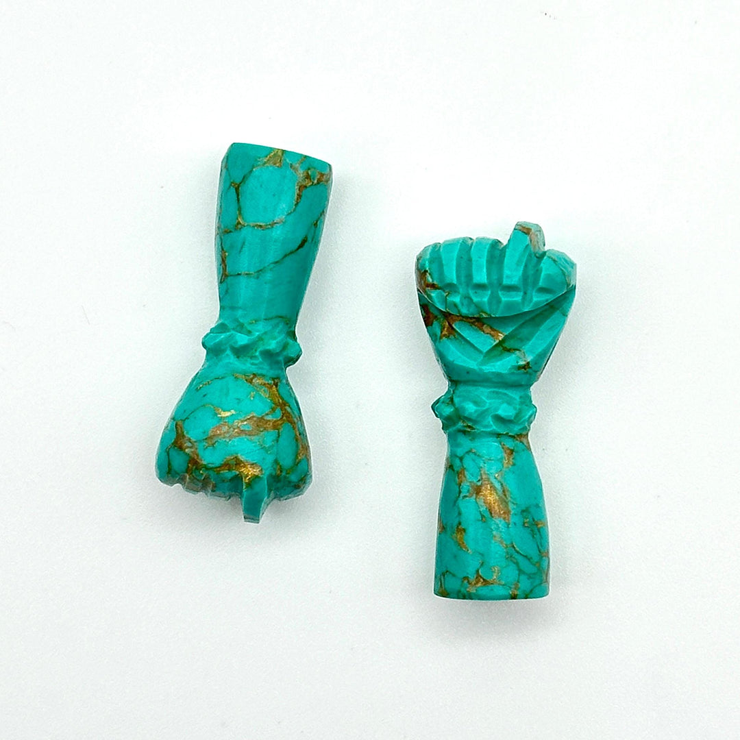 AAA Copper Turquoise Hand Shape Carving, Green Turquoise Punch Shape Stone, 27 MM Loose Hand Fist Charm For Jewelry Making, Hamsa Charms