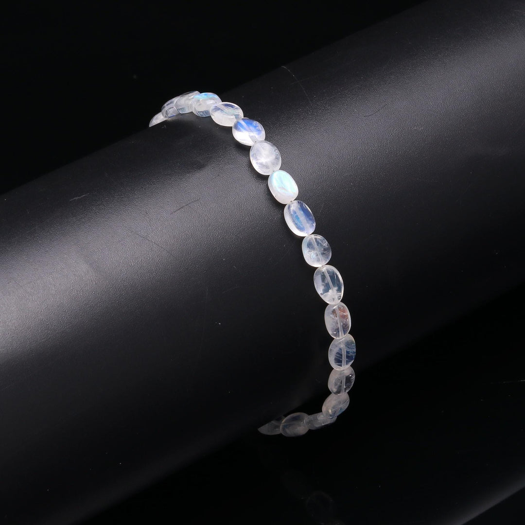 Flashy Rainbow Moonstone Oval Beads Bracelet, Smooth Oval Beads Bracelet, 6 MM Blue Flash Beads Bracelet, Emotional Balancing Stone Bracelet