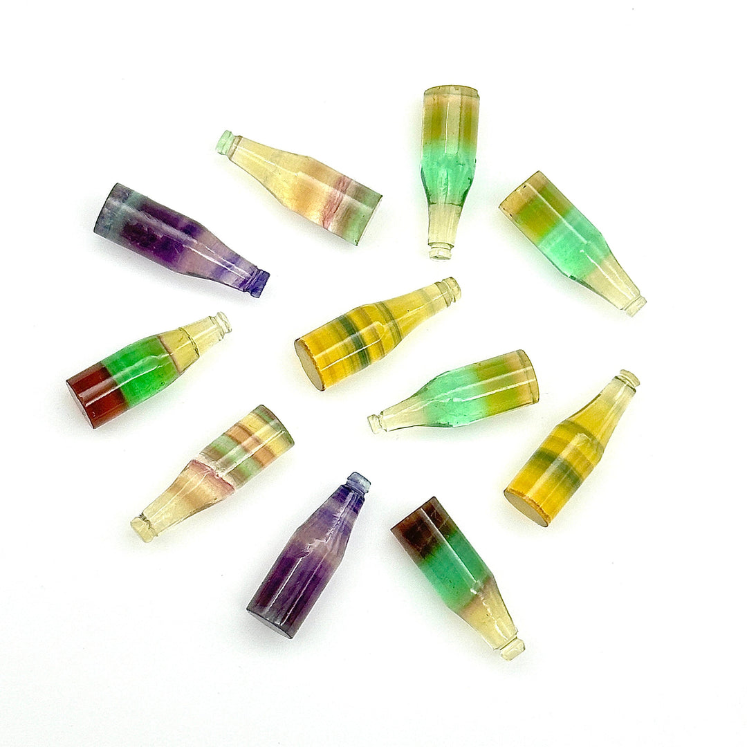 AAA+ Natural Fluorite Mini Bottle Carving Beads, Colorful Bottle Shape Carved Gemstone, Jewelry Making Charms, 7X21 MM Miniature Carvings