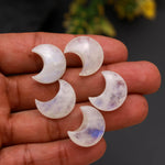 Load image into Gallery viewer, Natural Rainbow Moonstone Cresent Moon Shape Beads, Flashy Moonstone Half Moon Briolette's, Jewelry Making Carved Smooth Gemstones, 18 MM