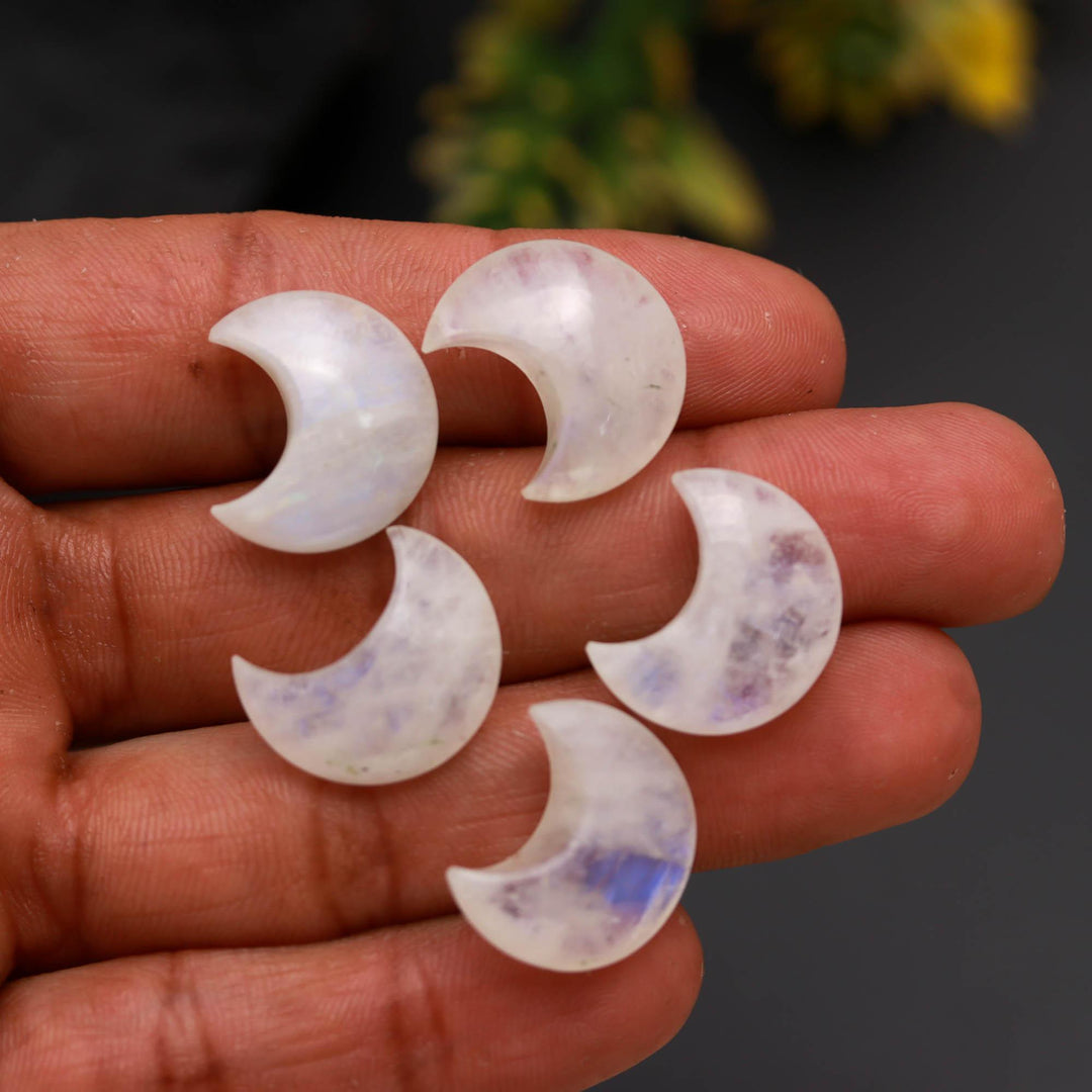 Natural Rainbow Moonstone Cresent Moon Shape Beads, Flashy Moonstone Half Moon Briolette's, Jewelry Making Carved Smooth Gemstones, 18 MM