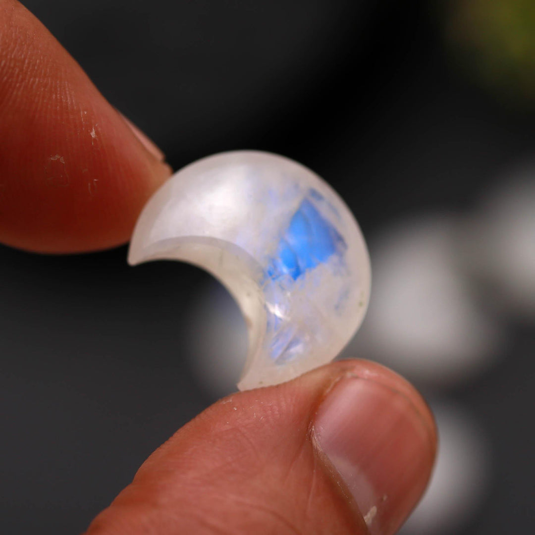Natural Rainbow Moonstone Cresent Moon Shape Beads, Flashy Moonstone Half Moon Briolette's, Jewelry Making Carved Smooth Gemstones, 18 MM