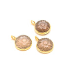 Load image into Gallery viewer, Smoky Quartz Flower Pendant 16mm, 925 Sterling Silver Gold Plated Natural Quartz Round Shape Charm Pendant For Jewelry