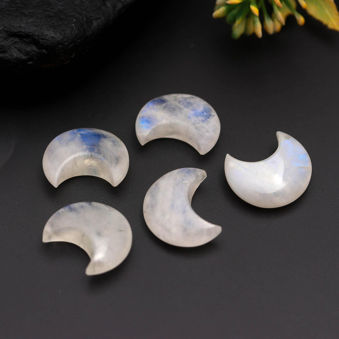 Natural Rainbow Moonstone Cresent Moon Shape Beads, Flashy Moonstone Half Moon Briolette's, Jewelry Making Carved Smooth Gemstones, 18 MM