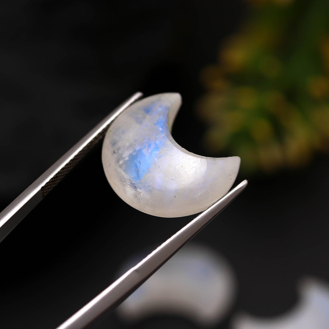Natural Rainbow Moonstone Cresent Moon Shape Beads, Flashy Moonstone Half Moon Briolette's, Jewelry Making Carved Smooth Gemstones, 18 MM