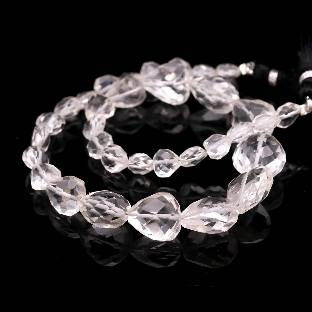 Natural Crystal Quartz Heart Shape Faceted Beads, 7 - 13 MM, 11 Inches Strand, Crystal Straight Drill Hearts for Jewelry Making