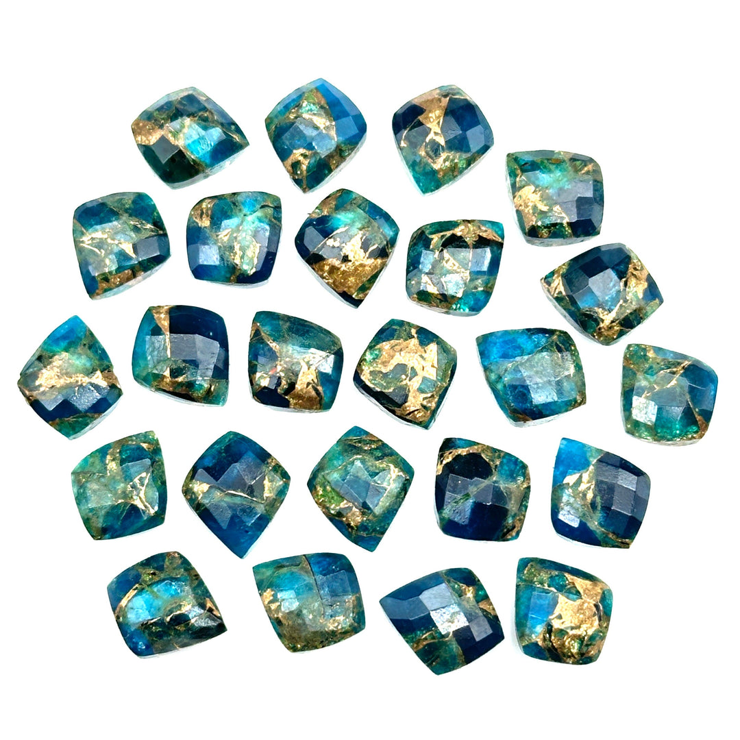 Neon Blue Copper Turquoise Leaf Beads, Faceted Briolette (10x12 mm)