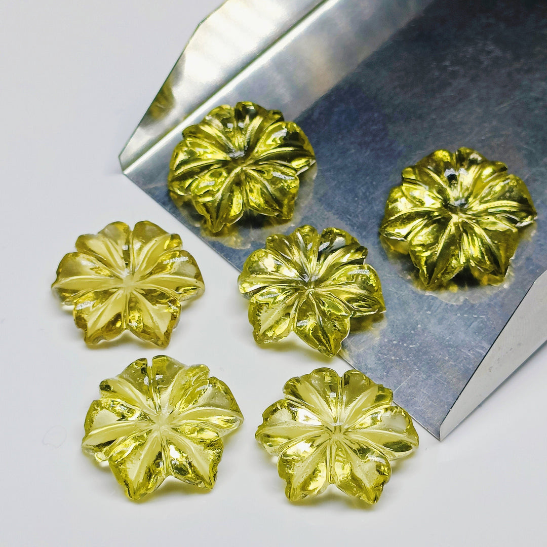 AAA Lemon Quartz Flower Carving: Natural Gemstone (20 mm)