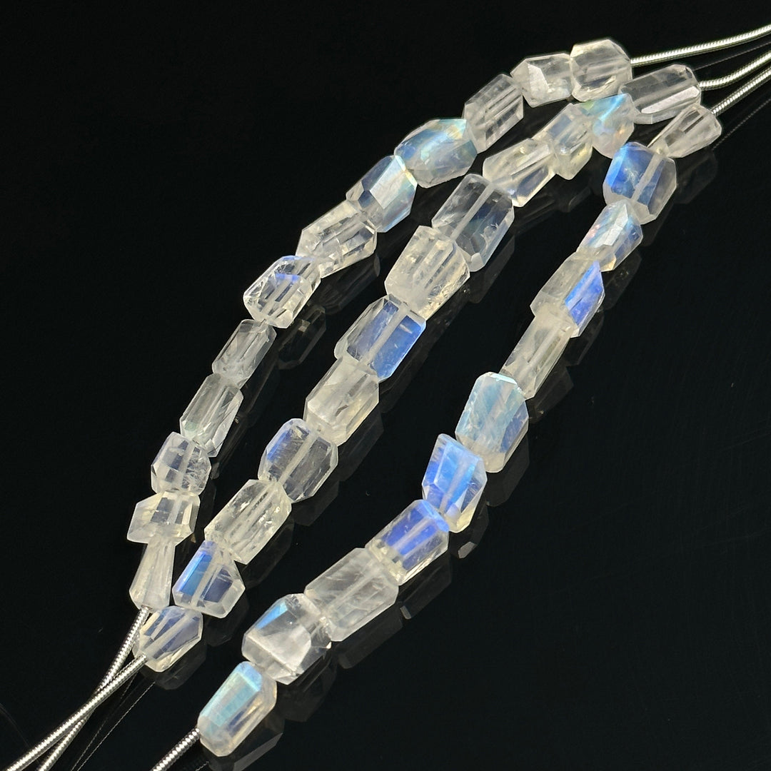 High Quality Flashy Rainbow Moonstone Tumble Shape Beads, Nugget Shape Faceted Beads, 4" Strand, Blue Fire Rainbow Moonstone Tumble Beads