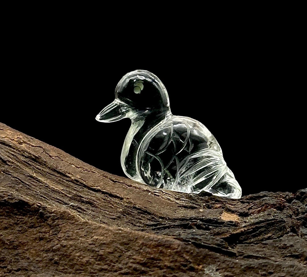 Crystal Quartz Duck Carving: Handmade Gemstone Bead (22x30mm)