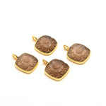 Load image into Gallery viewer, Natural Smoky Quartz Flower Pendant 17mm, 925 Sterling Silver Gold Plated Square Shape Charms For Making Jewelry