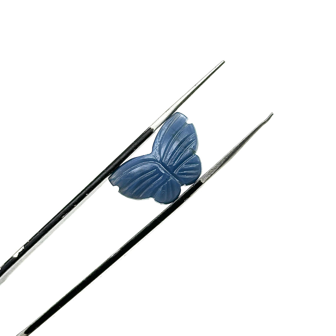 Carved Blue Opal Butterfly Beads: Handmade Gemstone Charms (11x18 MM)