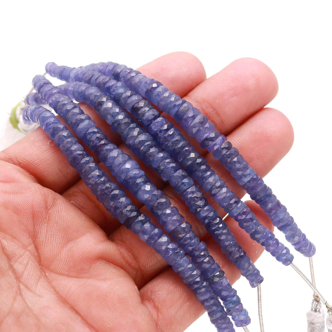 Natural Tanzanite Faceted Tyee Beads, 4 inch Purple Tanzanite Rondelle Beads, Tanzanite Gemstone Wholesale Heishi Beads For Jewelry, 5-7 MM