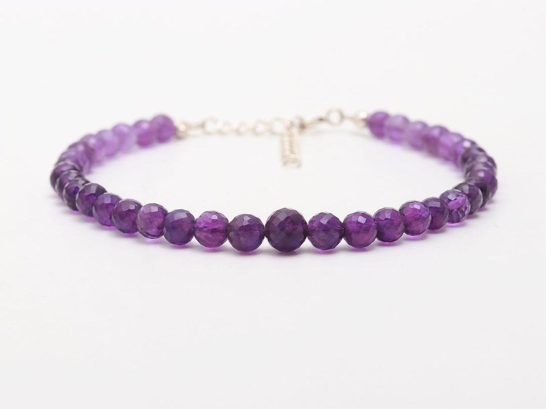 Pretty Amethyst Round Beads Bracelet, Purple Amethyst Beads Bracelet, February Birthstone Gift For Her, 925 Silver Bracelet For Her 4-4.5 MM