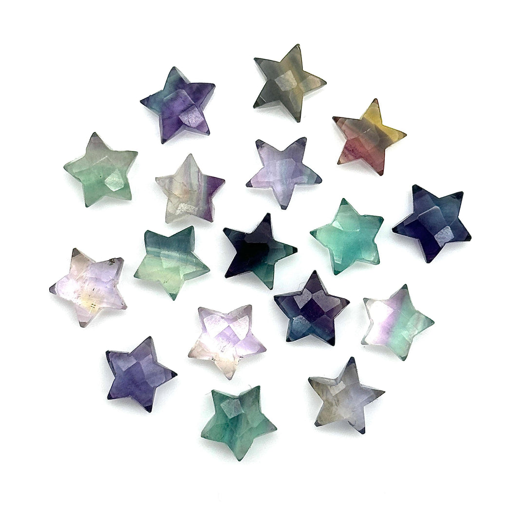 AAA Fluorite Faceted Star Shape Briolettes, Rainbow Fluorite Star Shape Gemstone Beads, Multi Fluorite Star Shape Loose Beads, 10 MM Stars