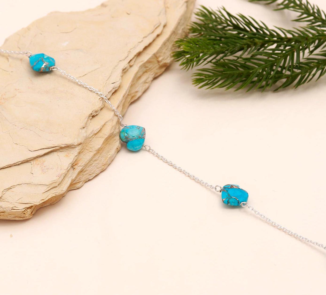 AAA Copper Turquoise Heart Beads Bracelet, Turquoise Heart Beads Bracelet, Women's Gift Chain Bracelet, 925 Silver Bracelet/Anklets