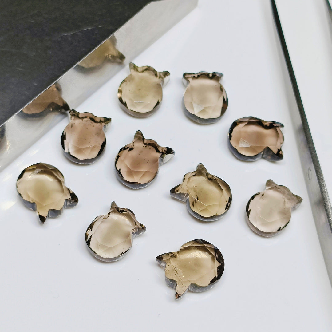 Natural Smoky Quartz Cat Face Carving, Kitty Shape Charms Beads, Smoky Quartz  Faceted Handmade Carved Stone For Jewelry Making Beads 12x10