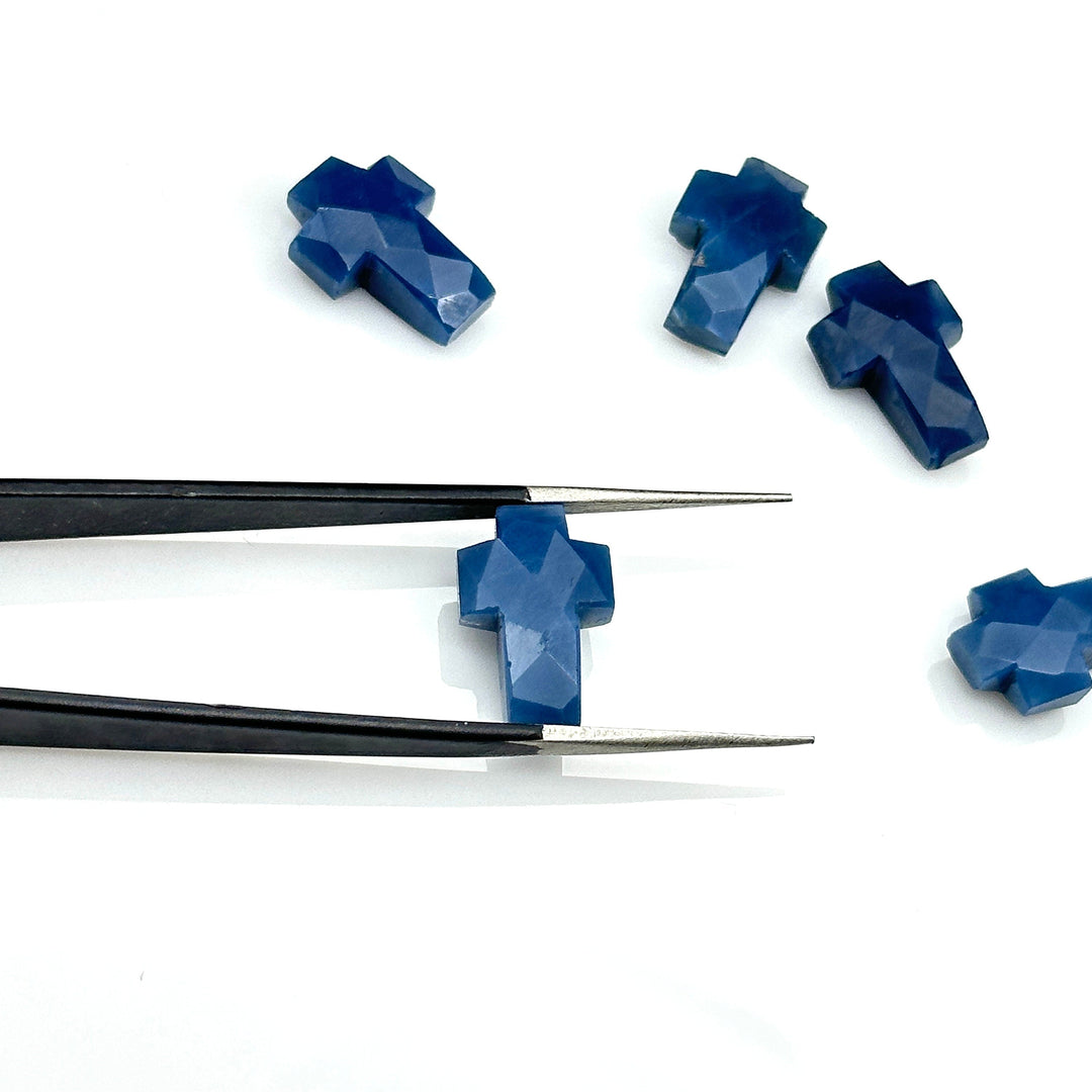 Faceted Blue Opal Cross Beads: Natural Gemstone Charms (15mm)