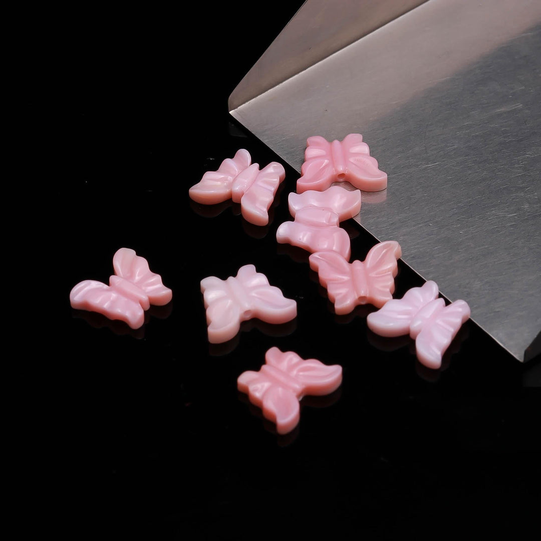 Hand Carved Mother of Pearl Butterfly Beads, Pink Pearl Charms, 10mm