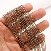 Natural Smoky Quartz Round Beads, Brown Quartz Faceted Micro Beads, 2 MM Beads for Jewelry Making, 13 Inches, Loose Faceted Beads